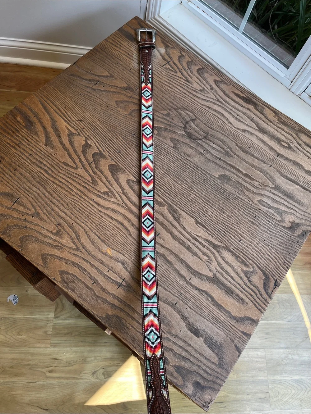 Nocona Brown tooled Leather with Colorful Beaded design southwest western 42